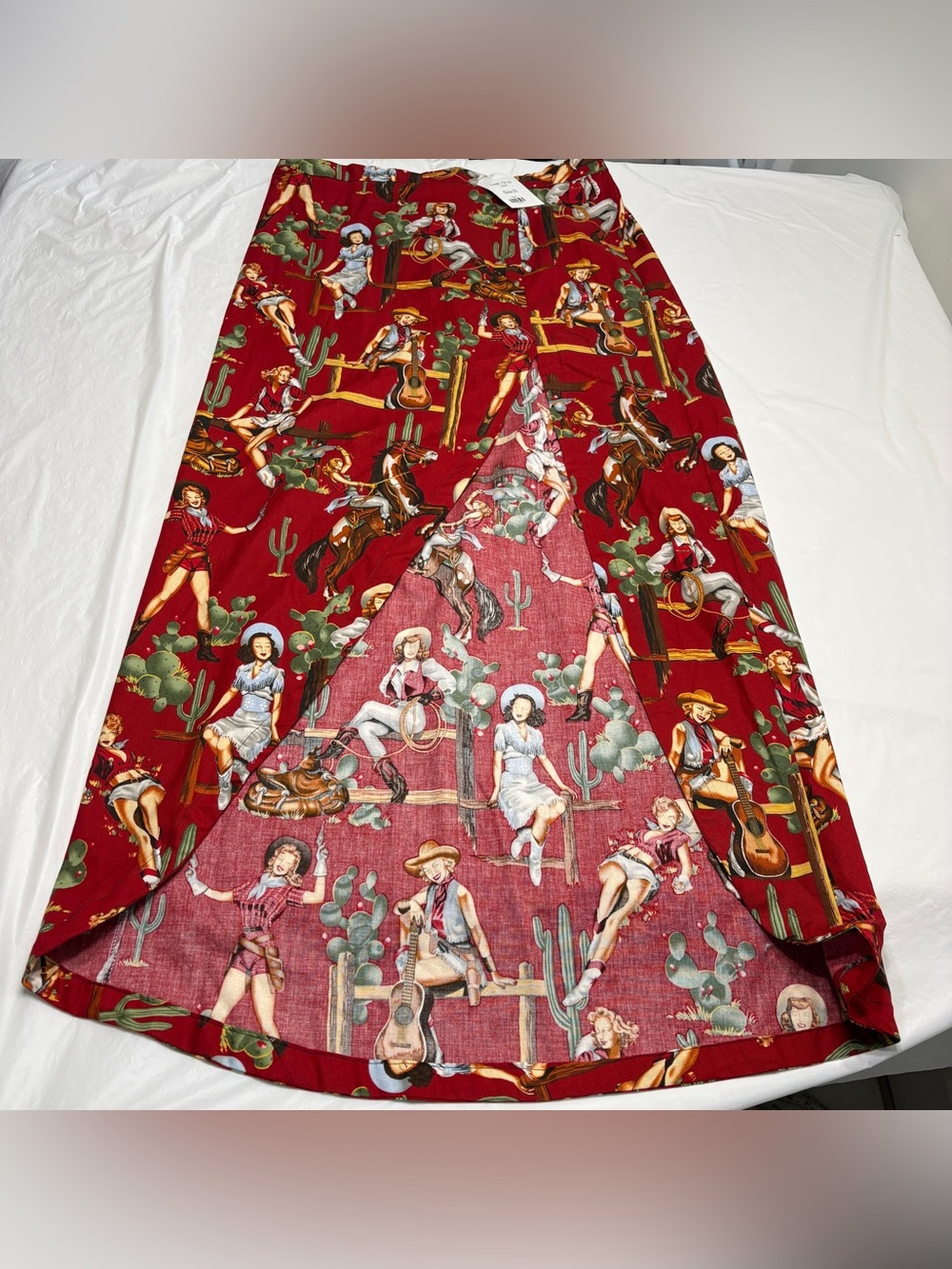 Vintage Style Cowgirl Pin-Up Skirt The Weekend Hippie Maxi Slit Womens L New